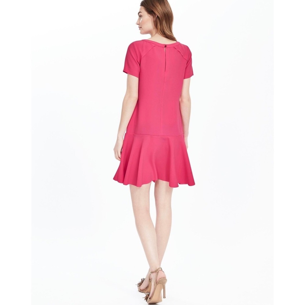 Banana Republic Dress Womens 0 Pink Short Sleeve Drop Waist Ruffle Mini Flounce